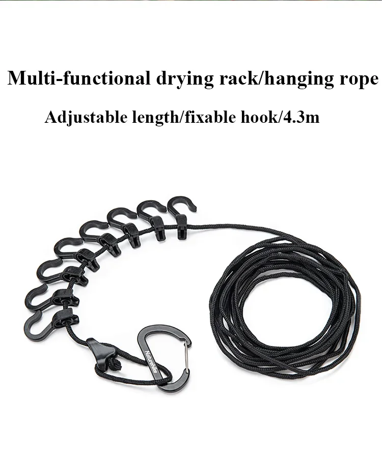 Naturehike Outdoor Clothesline Camping Hanging Rope Multifunctional Adjustable Non-Slip Canopy Lanyard Snap Hooks