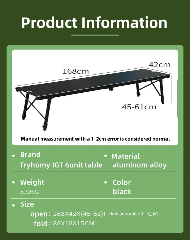 Tryhomy Outdoor Camping IGT Table IGT 6 Unit Table Portable Aluminum Alloy Ultralight Fold Camping Desk BBQ Picnic IGT Table New
