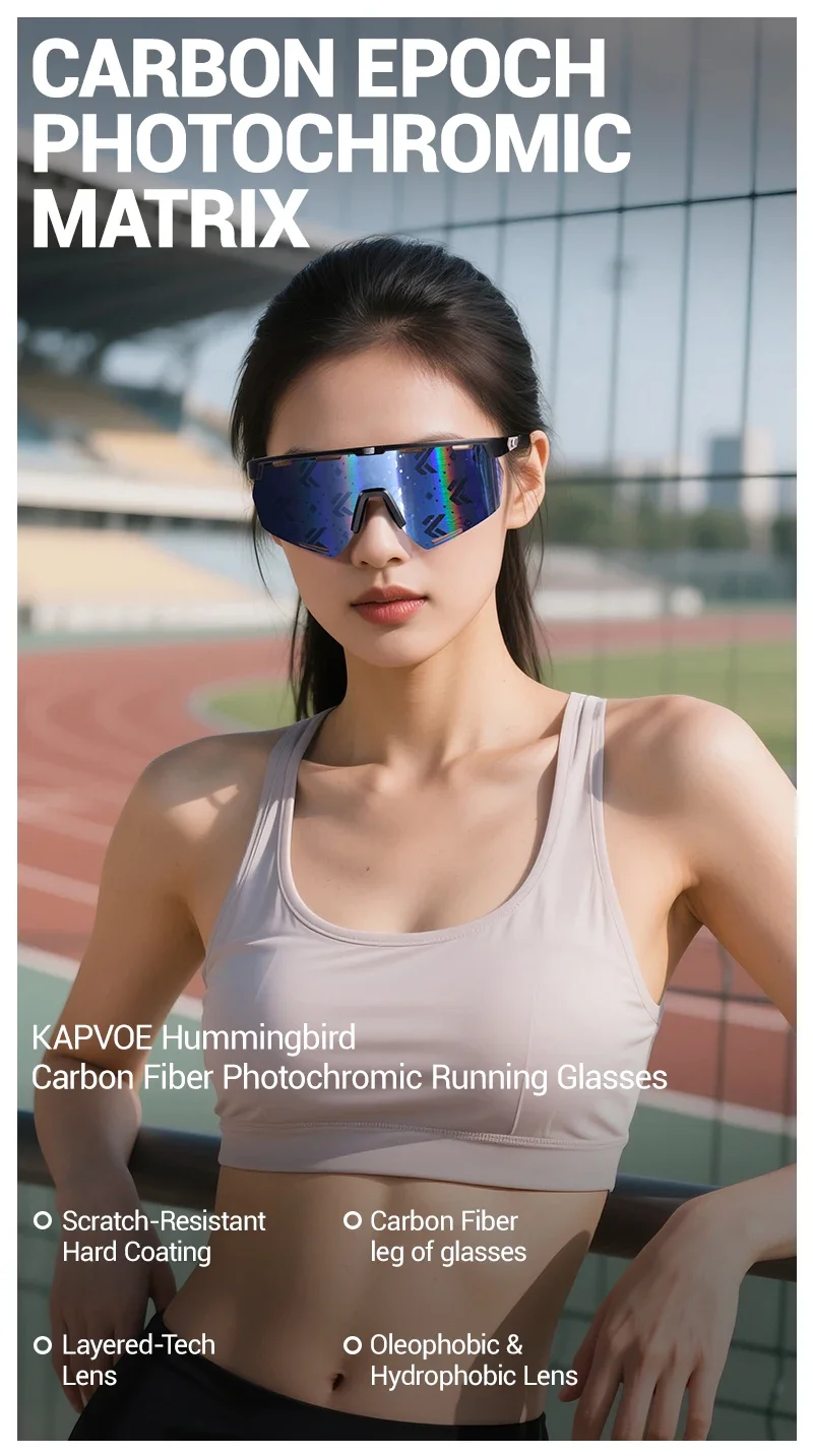 Kapvoe Lightweight Photochromic Sunglasses Real Carbon Fiber Cycling Glasses for Men UV400 MTB Bike Bicycle Sports Eyewear