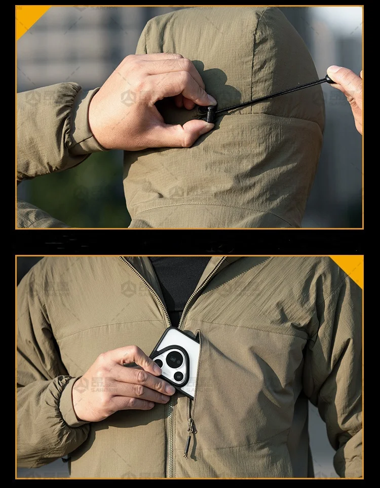 Mens Winter Warm Padded Jackets Lightweight Hooded Tactical Cotton Coat Male Outdoor Waterproof Windproof Thermal Hiking Jackets