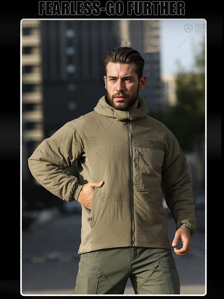 Mens Winter Warm Padded Jackets Lightweight Hooded Tactical Cotton Coat Male Outdoor Waterproof Windproof Thermal Hiking Jackets