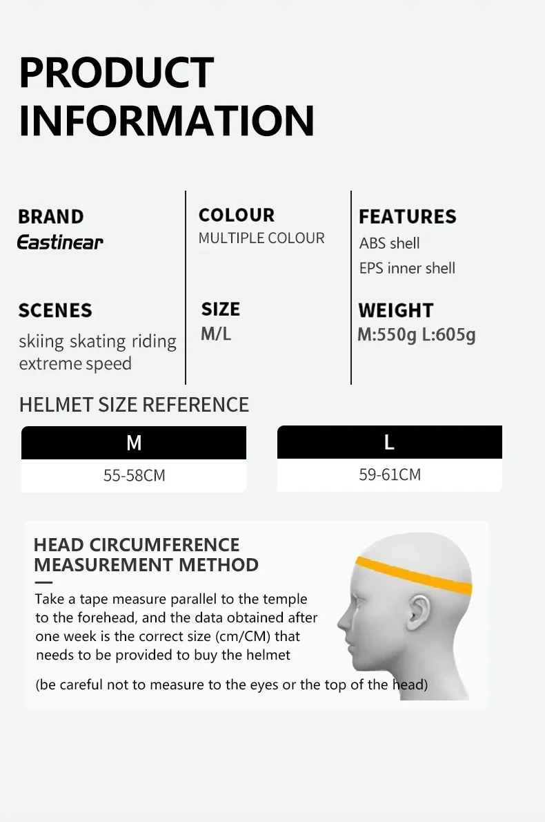 Eastinear 2024 New Outdoor Professional Ski Helmet Warm Anti-collision Mirror Cap Integrated Men's and Women's Ski Equipment