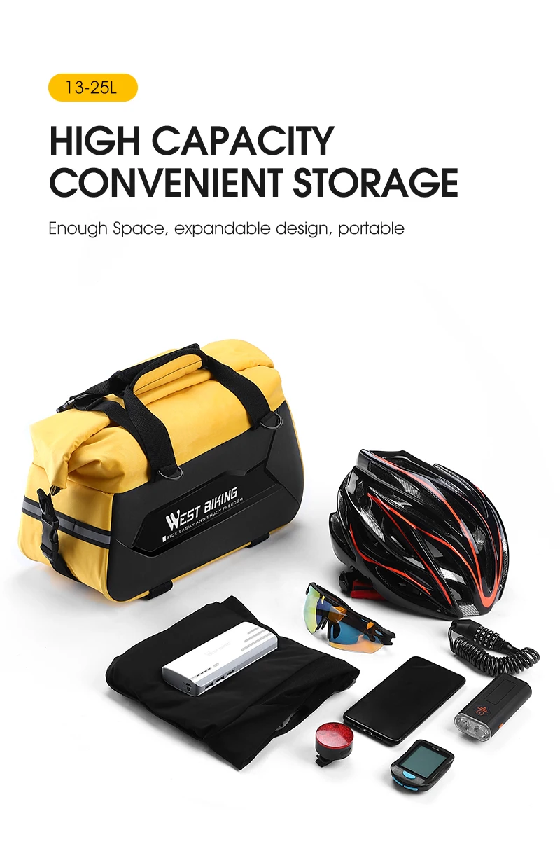 WEST BIKING Waterproof Expandable Bike Pannier Bag Hard Shell Bicycle Rear Rack Trunk Bag with Shoulder Strap for MTB Cycling