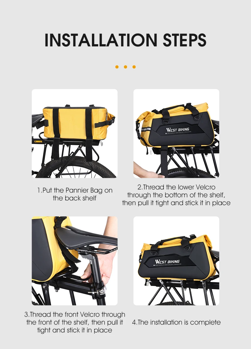 WEST BIKING Waterproof Expandable Bike Pannier Bag Hard Shell Bicycle Rear Rack Trunk Bag with Shoulder Strap for MTB Cycling