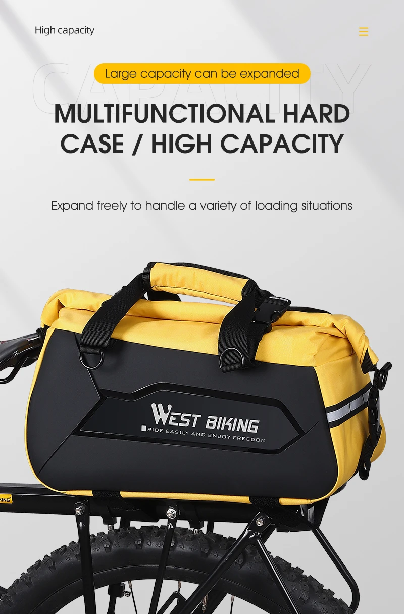 WEST BIKING Waterproof Expandable Bike Pannier Bag Hard Shell Bicycle Rear Rack Trunk Bag with Shoulder Strap for MTB Cycling