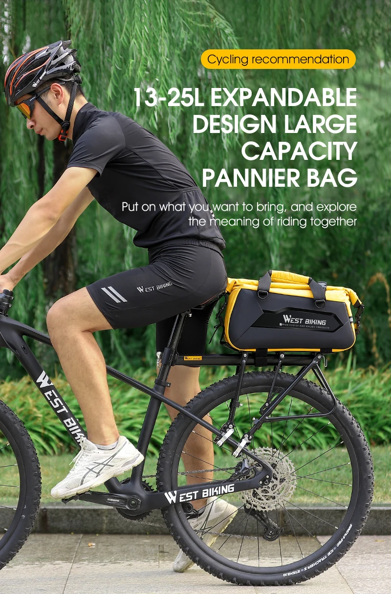 WEST BIKING Waterproof Expandable Bike Pannier Bag Hard Shell Bicycle Rear Rack Trunk Bag with Shoulder Strap for MTB Cycling