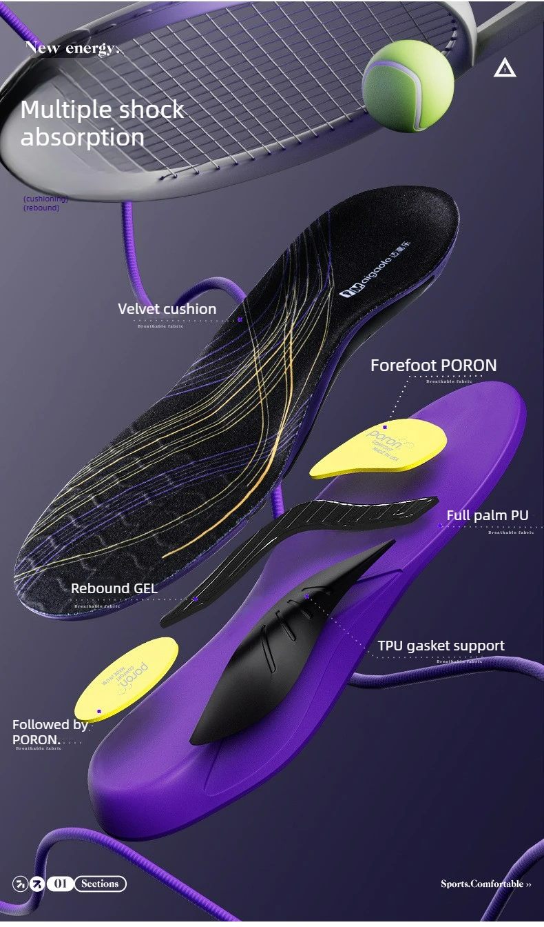 Arch Support Sports Insoles Comfortable for Long Standing Sweat-absorbent Odor-resistant Ultra-soft Poron Sole Shock-absorbing