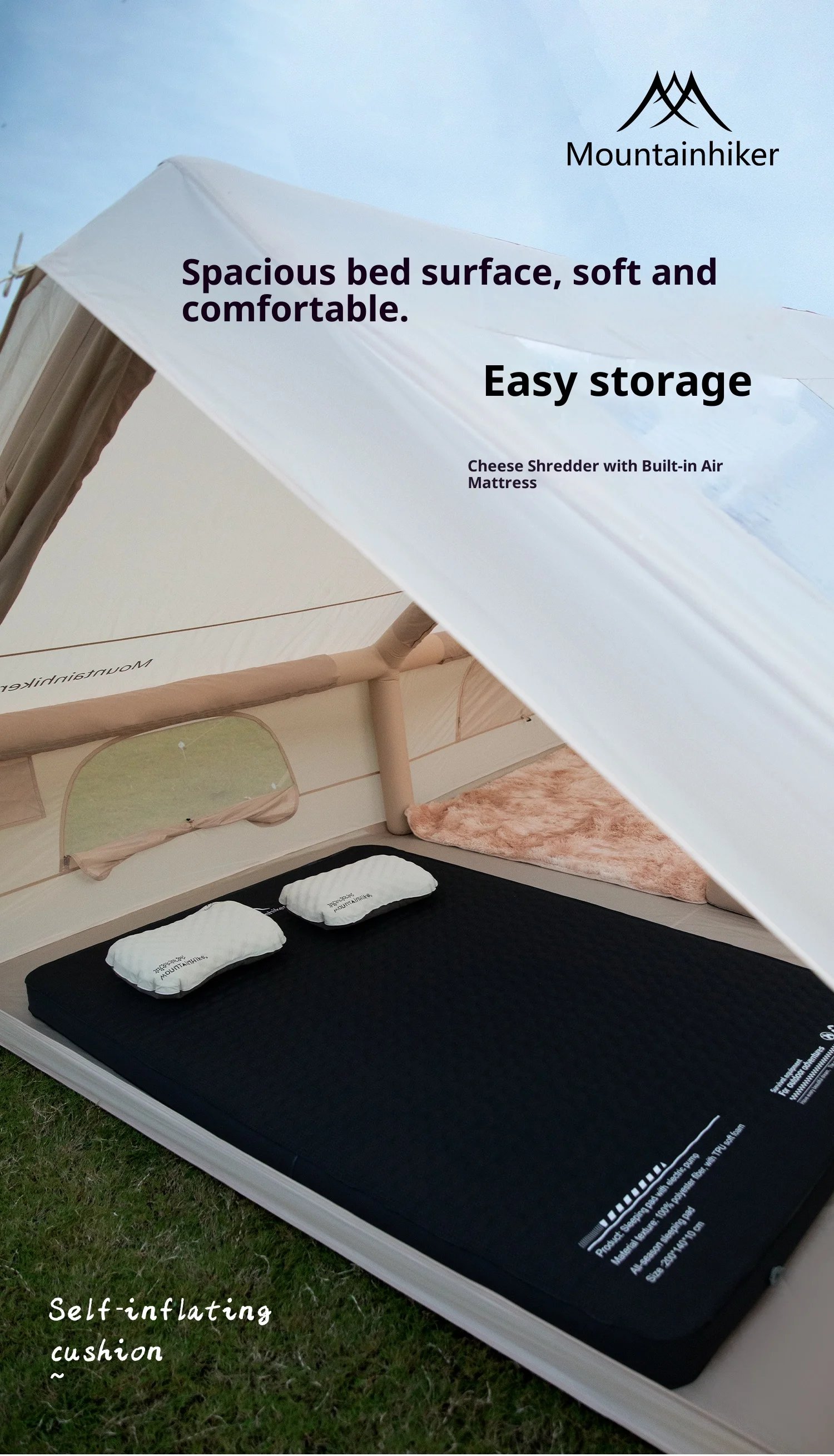 Thickened Sponge Pad, Portable Outdoor Mattress, with Integrated Air Pump for Inflation and Deflation, Self-inflating Mattress