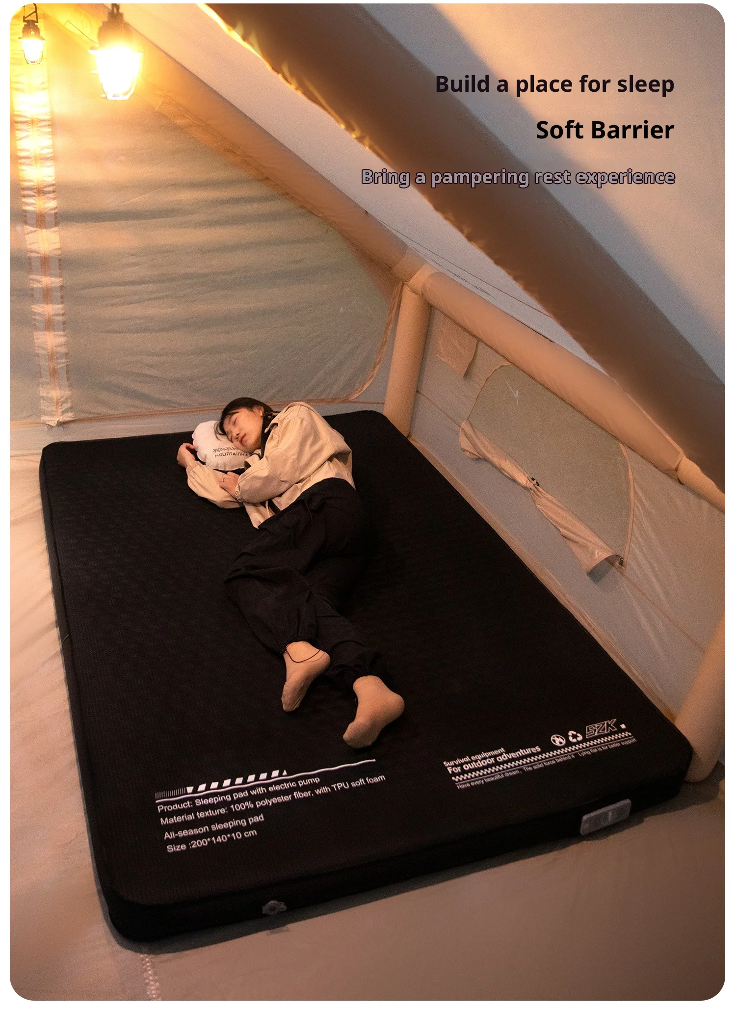 Thickened Sponge Pad, Portable Outdoor Mattress, with Integrated Air Pump for Inflation and Deflation, Self-inflating Mattress