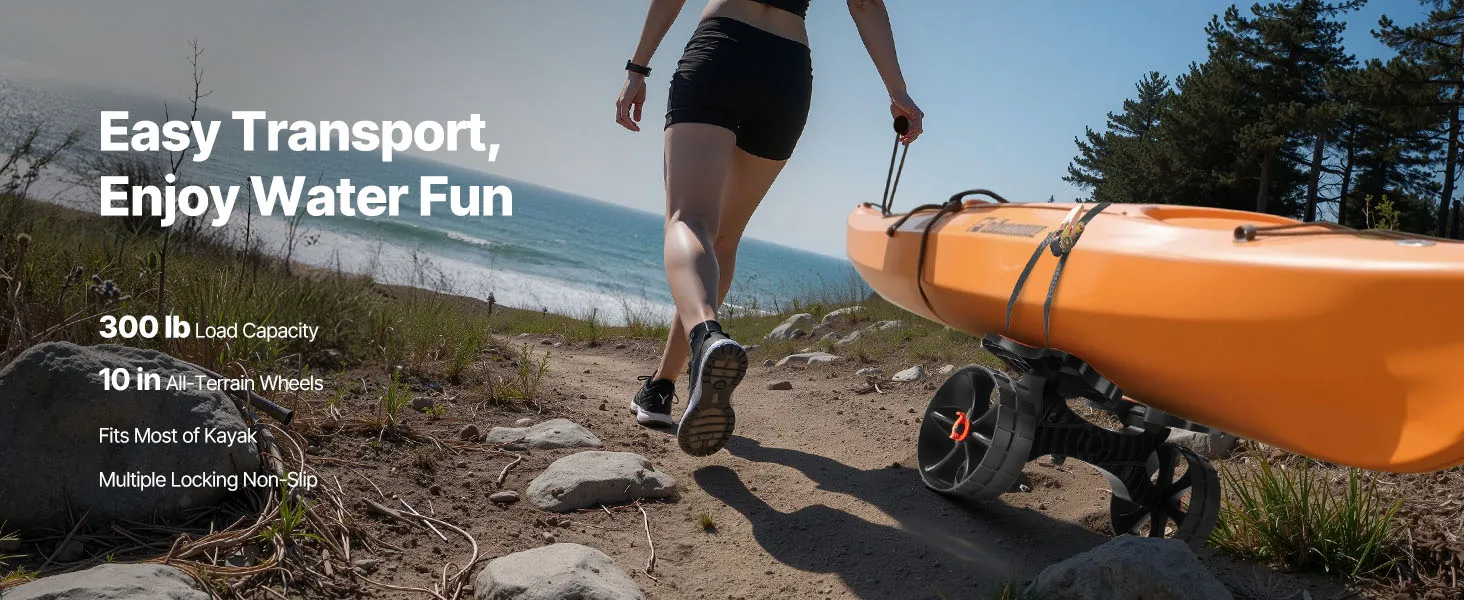 SucceBuy 300 lbs Kayak Cart Foldable Canoe Trolley with 10in Solid Rubber Tires & Ratchet Strap for Carrying Paddleboards Boats