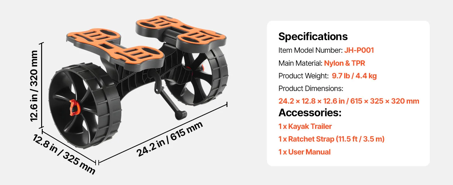 SucceBuy 300 lbs Kayak Cart Foldable Canoe Trolley with 10in Solid Rubber Tires & Ratchet Strap for Carrying Paddleboards Boats