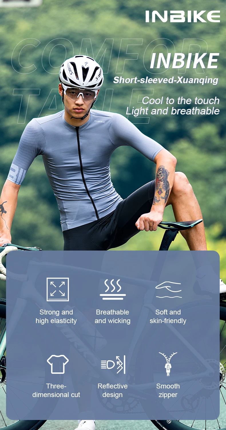 INBIKE Men's Short Sleeve Jersey Summer Professional MTB Clothing for Men Quick Drying Mountain Road Bike Shirts with 3 Pockets