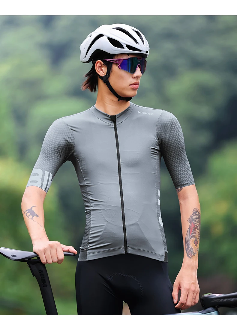 INBIKE Men's Short Sleeve Jersey Summer Professional MTB Clothing for Men Quick Drying Mountain Road Bike Shirts with 3 Pockets