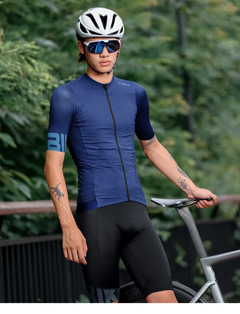 INBIKE Men's Short Sleeve Jersey Summer Professional MTB Clothing for Men Quick Drying Mountain Road Bike Shirts with 3 Pockets
