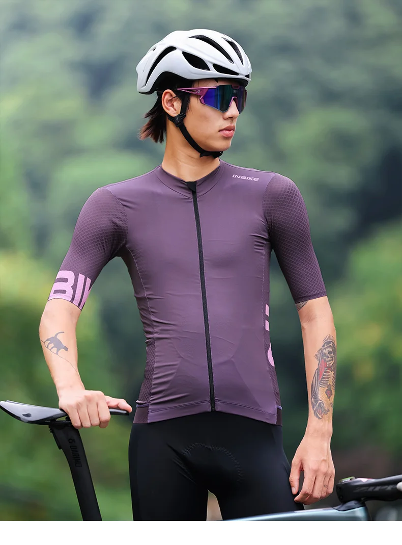 INBIKE Men's Short Sleeve Jersey Summer Professional MTB Clothing for Men Quick Drying Mountain Road Bike Shirts with 3 Pockets
