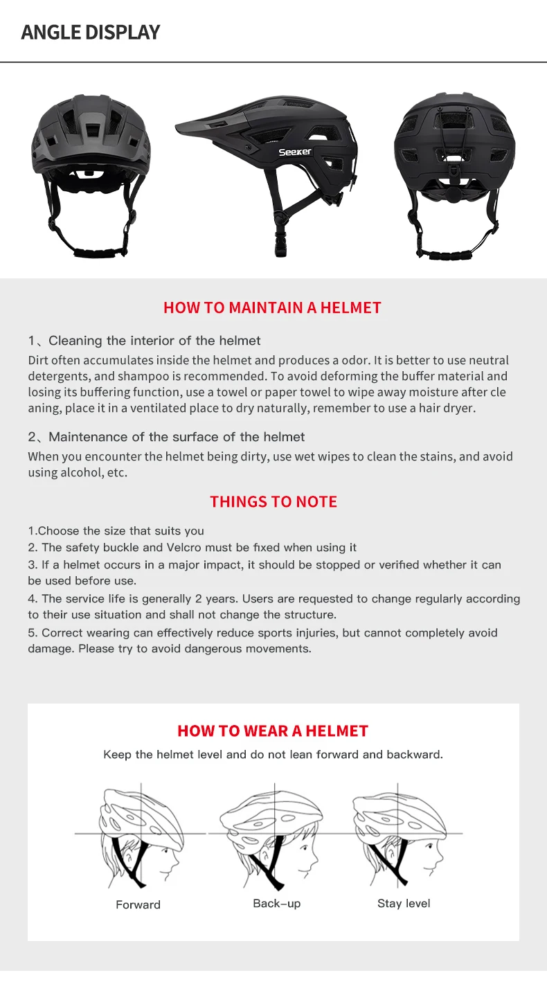SEEKERAdult Mountain Bike Helmet Lightweight Design Multiple Vents Suitable for Off-Road Riding Road Bike Downhill Sports Helmet