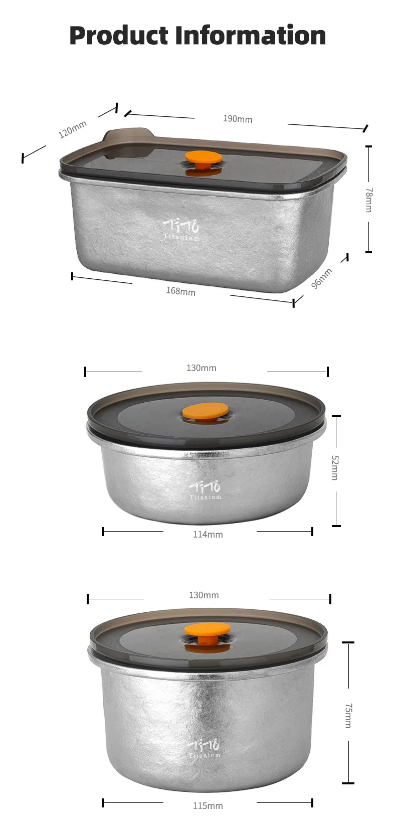 TiTo Titanium Pure Titanium 1000ml Freshness Preservation Box Multi-Specification Lunch Box Portable Household Outdoor Portable