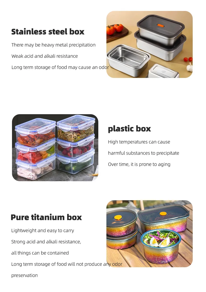 TiTo Titanium Pure Titanium 1000ml Freshness Preservation Box Multi-Specification Lunch Box Portable Household Outdoor Portable