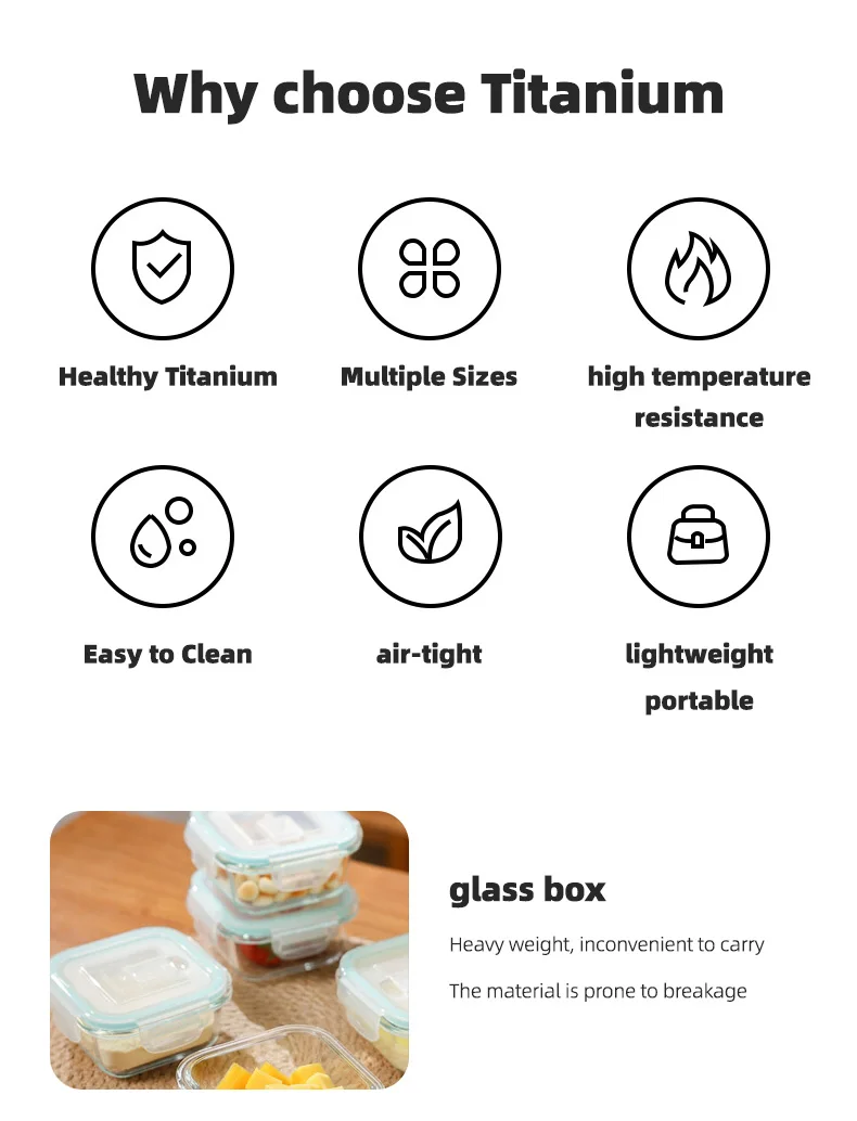 TiTo Titanium Pure Titanium 1000ml Freshness Preservation Box Multi-Specification Lunch Box Portable Household Outdoor Portable