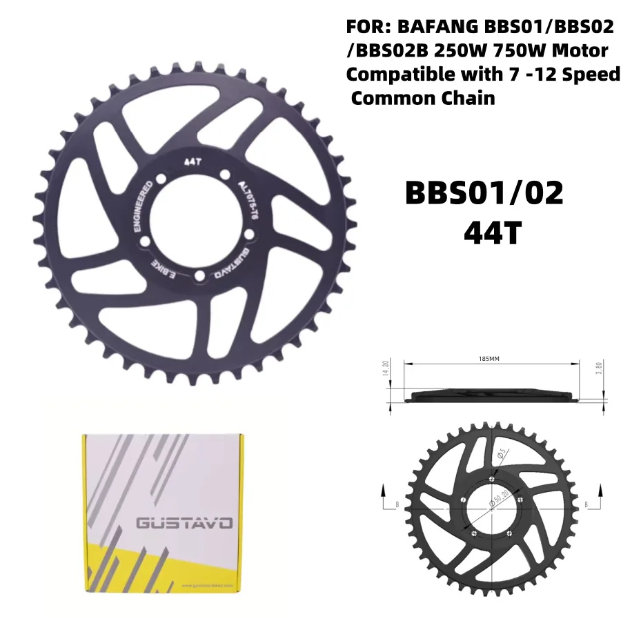 GUSTAVO Electric Bike Chain Wheel Chainring Blade for BAFANG BBS01 BBS02 Mid Drive Motor Sprocket 36/38/40/42/44/46/48/52T