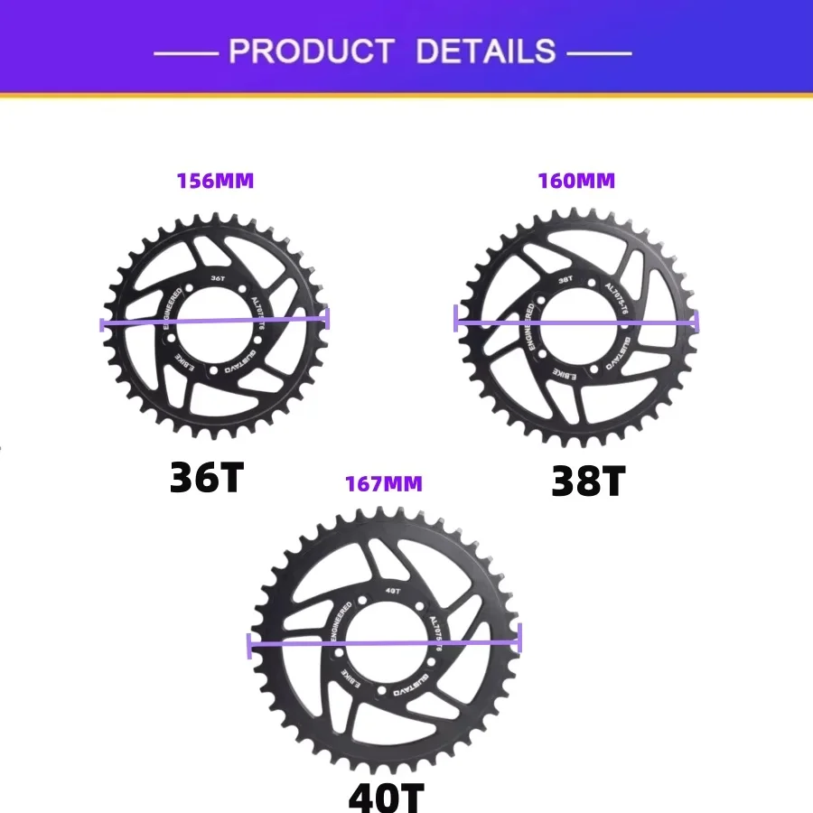 GUSTAVO Electric Bike Chain Wheel Chainring Blade for BAFANG BBS01 BBS02 Mid Drive Motor Sprocket 36/38/40/42/44/46/48/52T