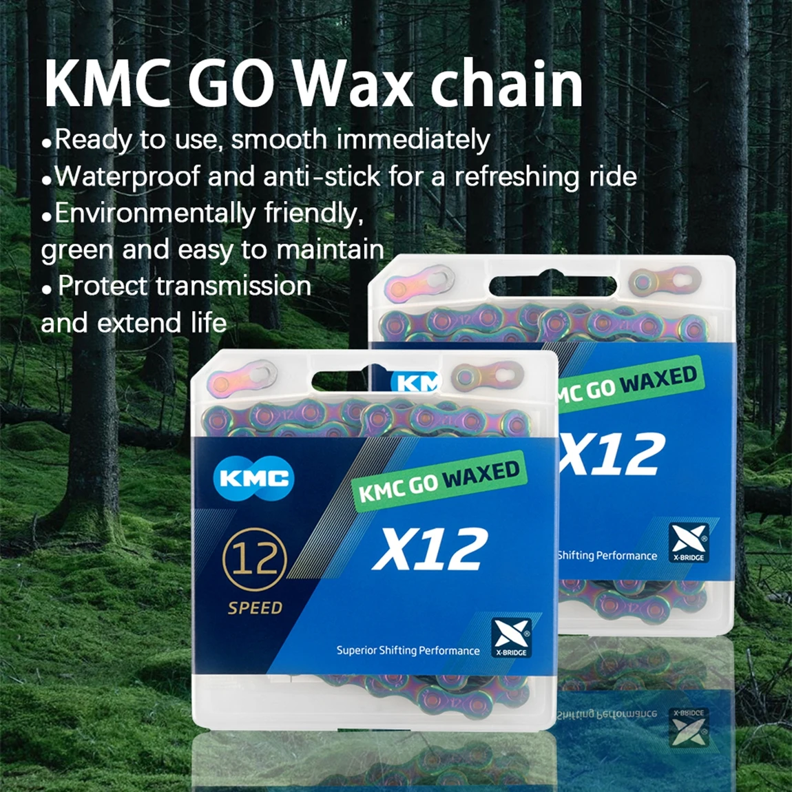 KMC Go Waxed X12 MTB Chain 12 Speed 126 Links Bicycle Current 12V Mountain Bike Chains 12S Aurora Blue Cycling Accessories