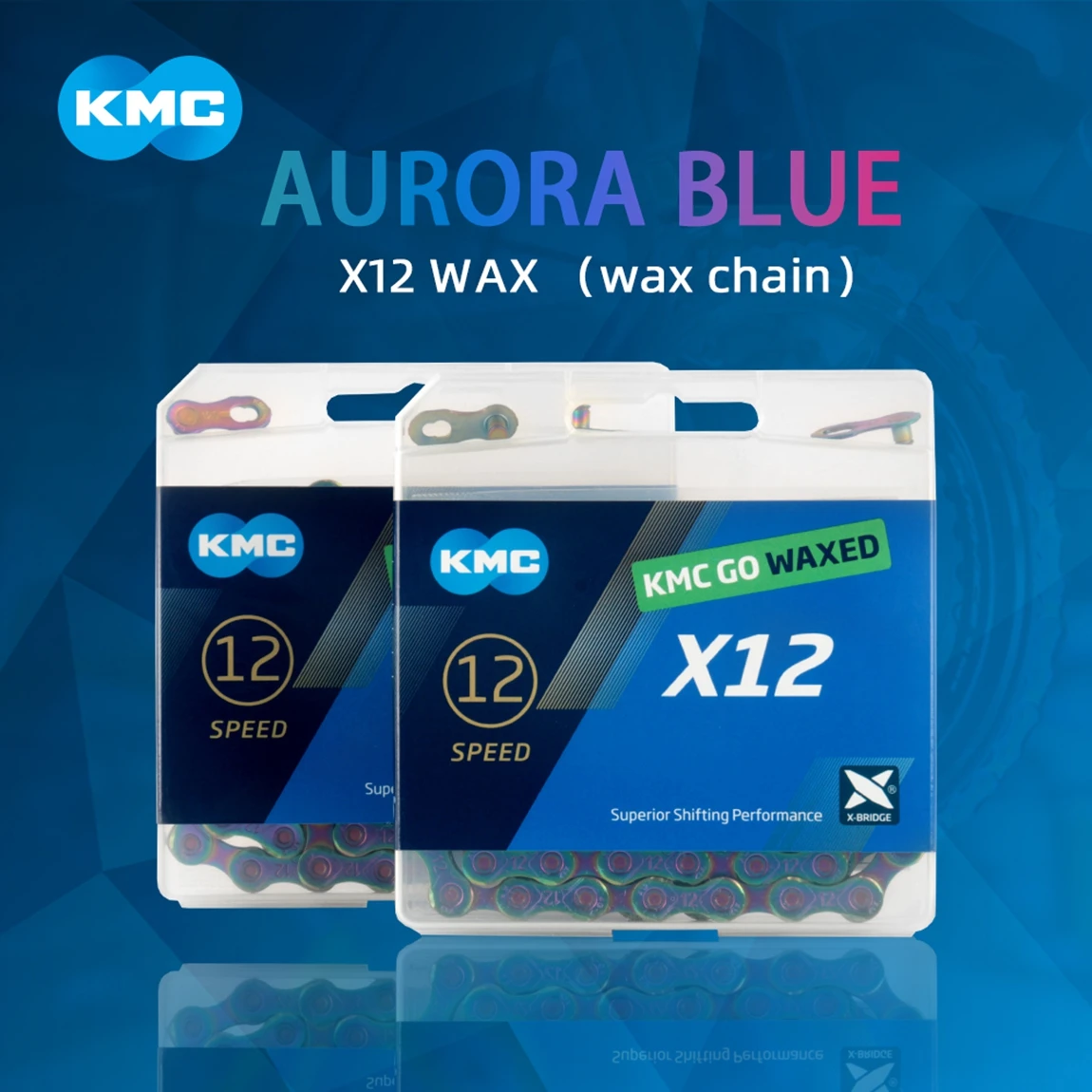KMC Go Waxed X12 MTB Chain 12 Speed 126 Links Bicycle Current 12V Mountain Bike Chains 12S Aurora Blue Cycling Accessories