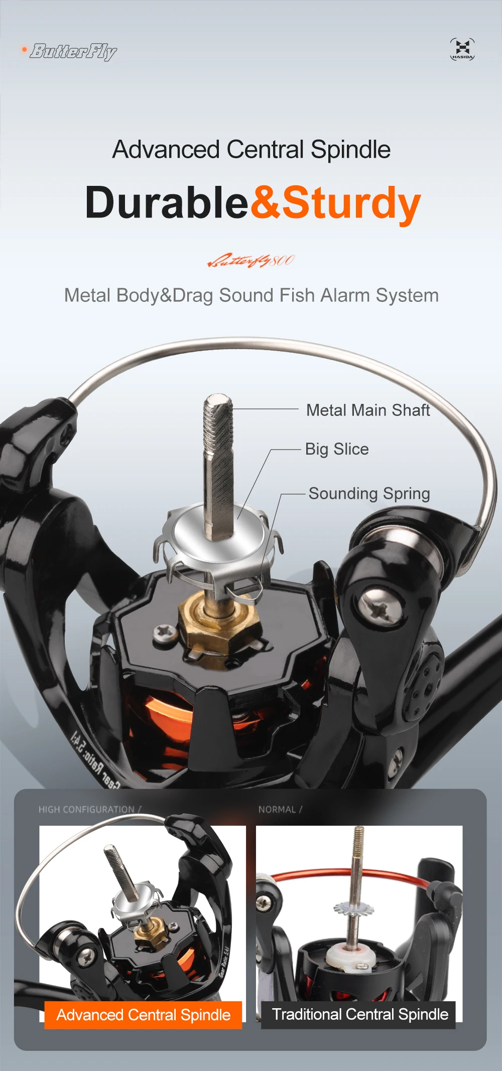 HASIDA Hot Sale Butterfly BFS Spinning Reel Compact Body High Strength Main Frame Long Casting Low Resistance Light Fishing Reel