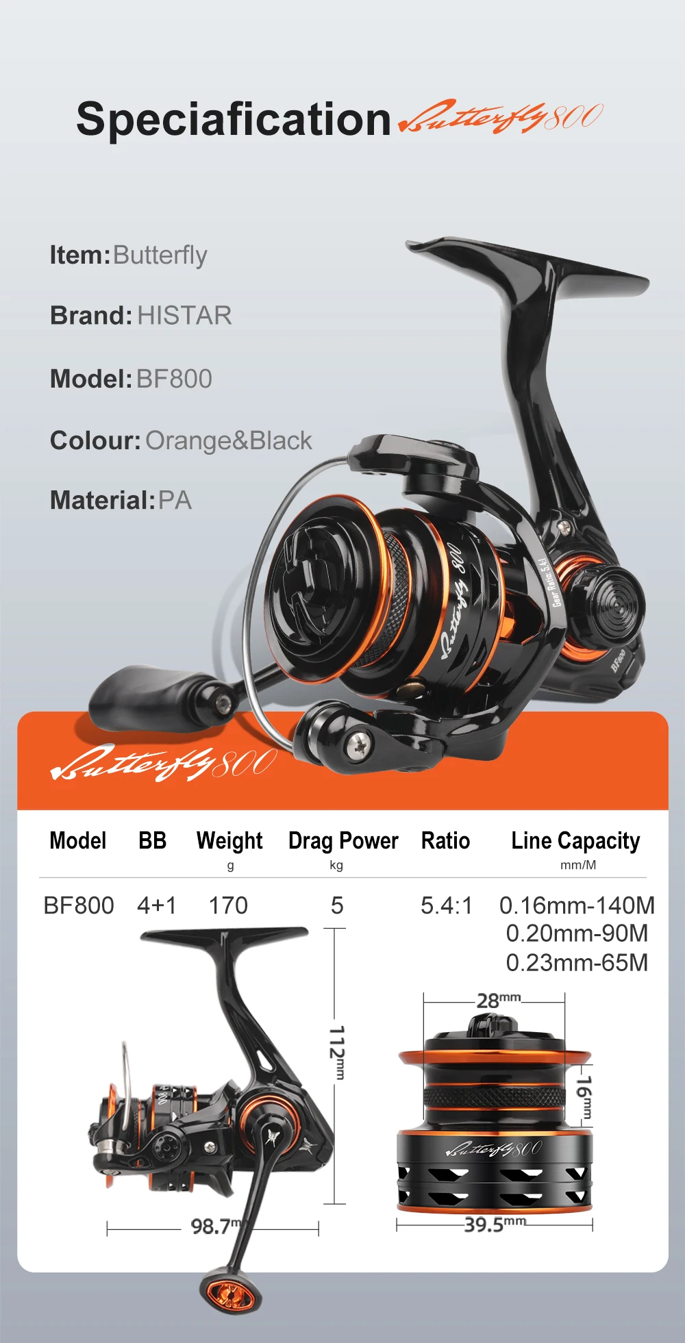HASIDA Hot Sale Butterfly BFS Spinning Reel Compact Body High Strength Main Frame Long Casting Low Resistance Light Fishing Reel