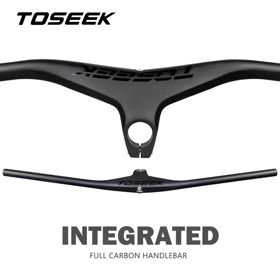 TOSEEK Handlebars MTB Bicycle Integrated Handlebar and Stem -17 Degrees Carbon Fibre Handle Bar Mountain Bike Parts 28.6mm