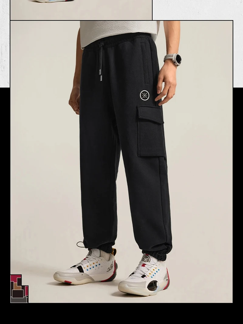 Li-Ning Men's Wade Pants WARM AT Winter Fleece Loose Fit 74%Cotton 26%Polyester LiNing Comfortable Trousers AKLV785