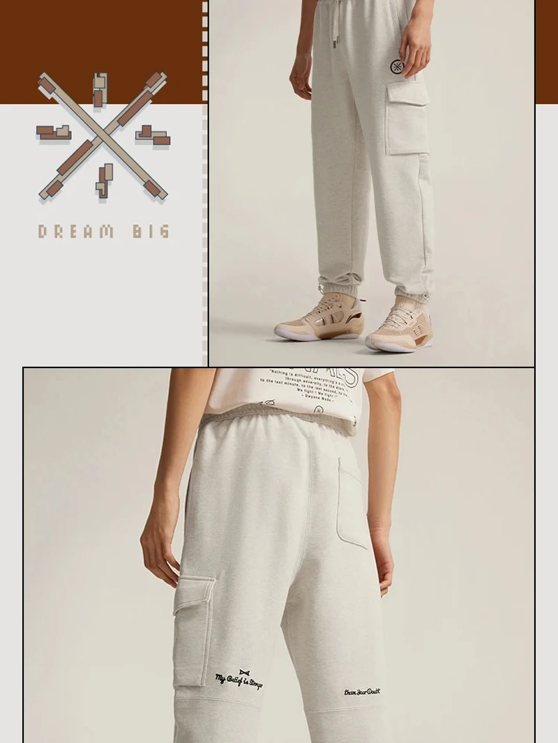 Li-Ning Men's Wade Pants WARM AT Winter Fleece Loose Fit 74%Cotton 26%Polyester LiNing Comfortable Trousers AKLV785