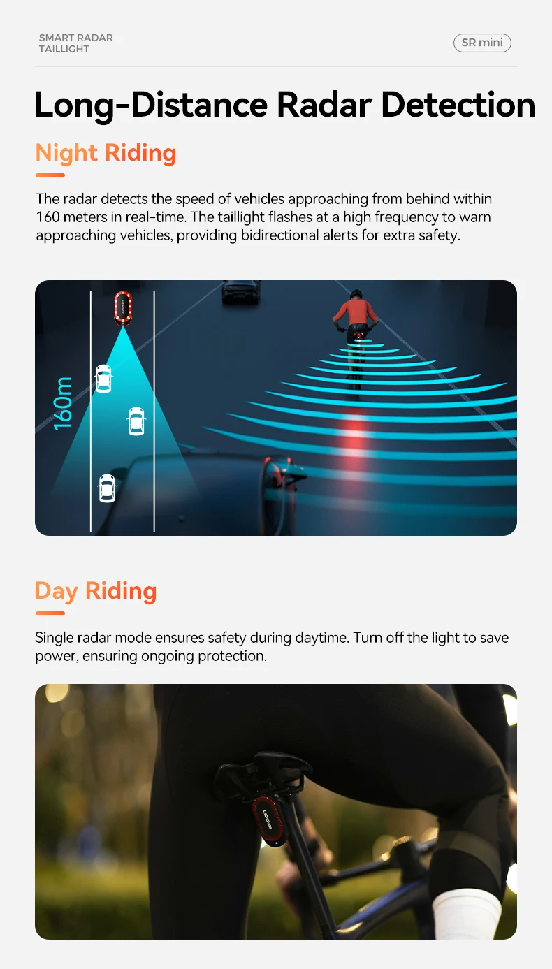 iGPSPORT SRmini Radar Tail Light Smart Rear Bike Light Brake Warning IPX7 Waterproof Cycling Taillight 7 Light Modes Tail Lamp