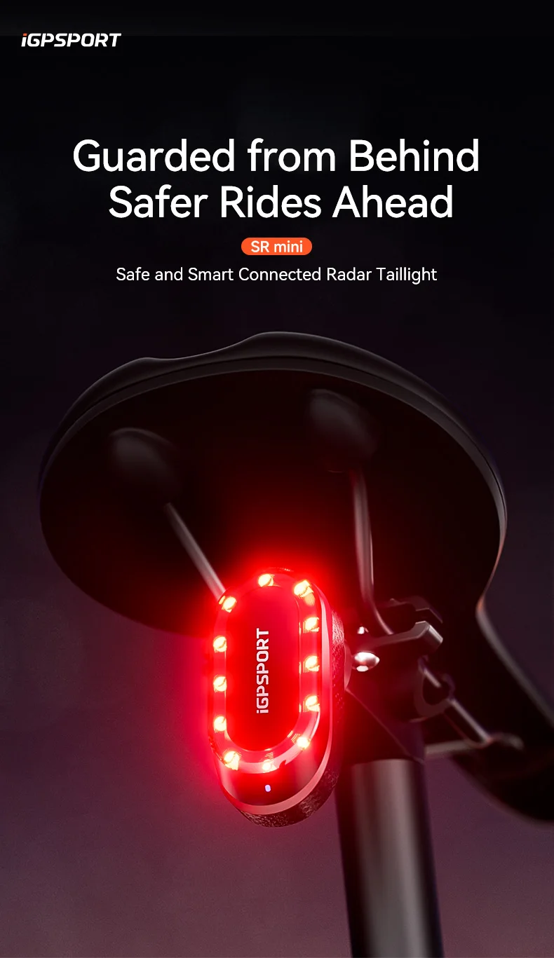 iGPSPORT SRmini Radar Tail Light Smart Rear Bike Light Brake Warning IPX7 Waterproof Cycling Taillight 7 Light Modes Tail Lamp