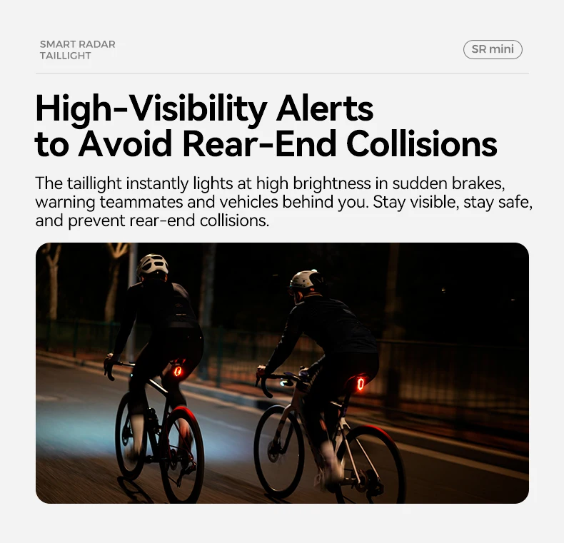 iGPSPORT SRmini Radar Tail Light Smart Rear Bike Light Brake Warning IPX7 Waterproof Cycling Taillight 7 Light Modes Tail Lamp