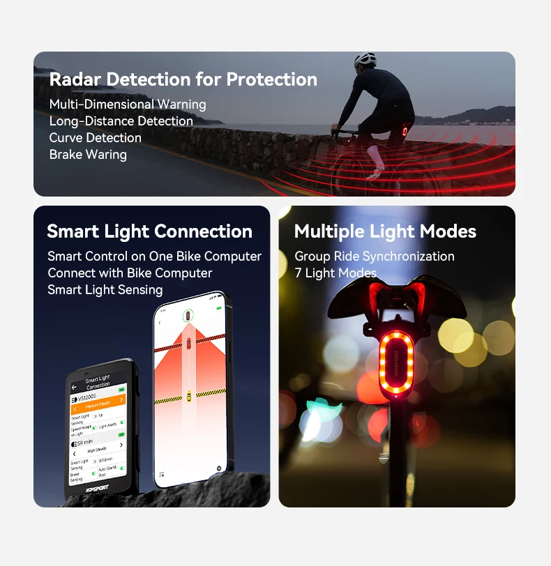 iGPSPORT SRmini Radar Tail Light Smart Rear Bike Light Brake Warning IPX7 Waterproof Cycling Taillight 7 Light Modes Tail Lamp
