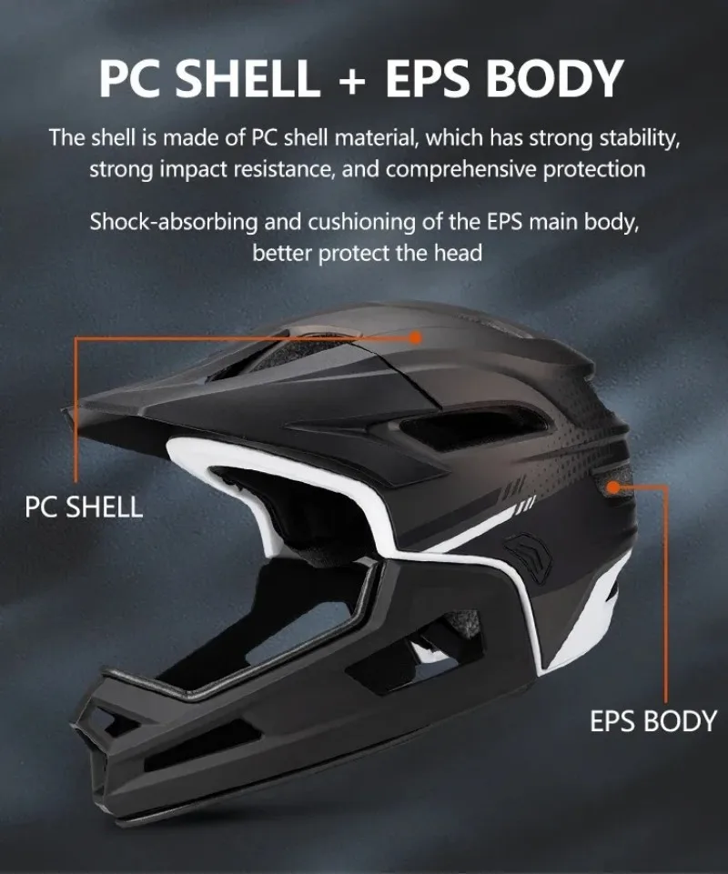 MTB Full Face Bicycle Helmet with Removable Chin Adults Mountain Bike Helmets for Men Women PC+EPS Protection XC Off-road Caps