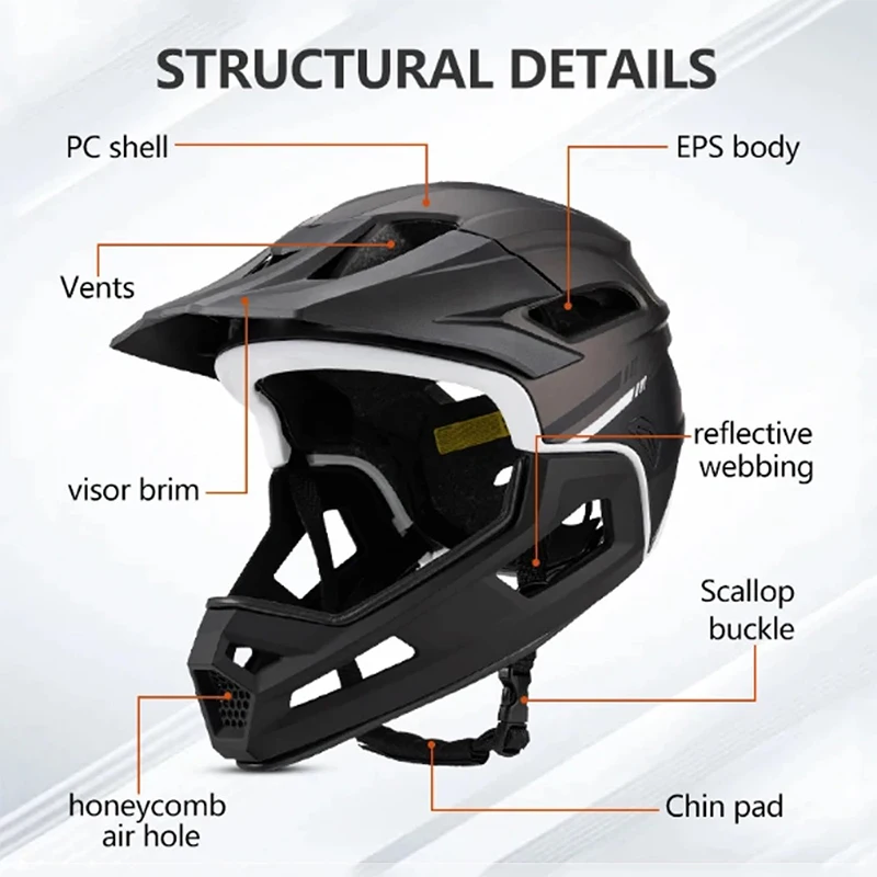 MTB Full Face Bicycle Helmet with Removable Chin Adults Mountain Bike Helmets for Men Women PC+EPS Protection XC Off-road Caps