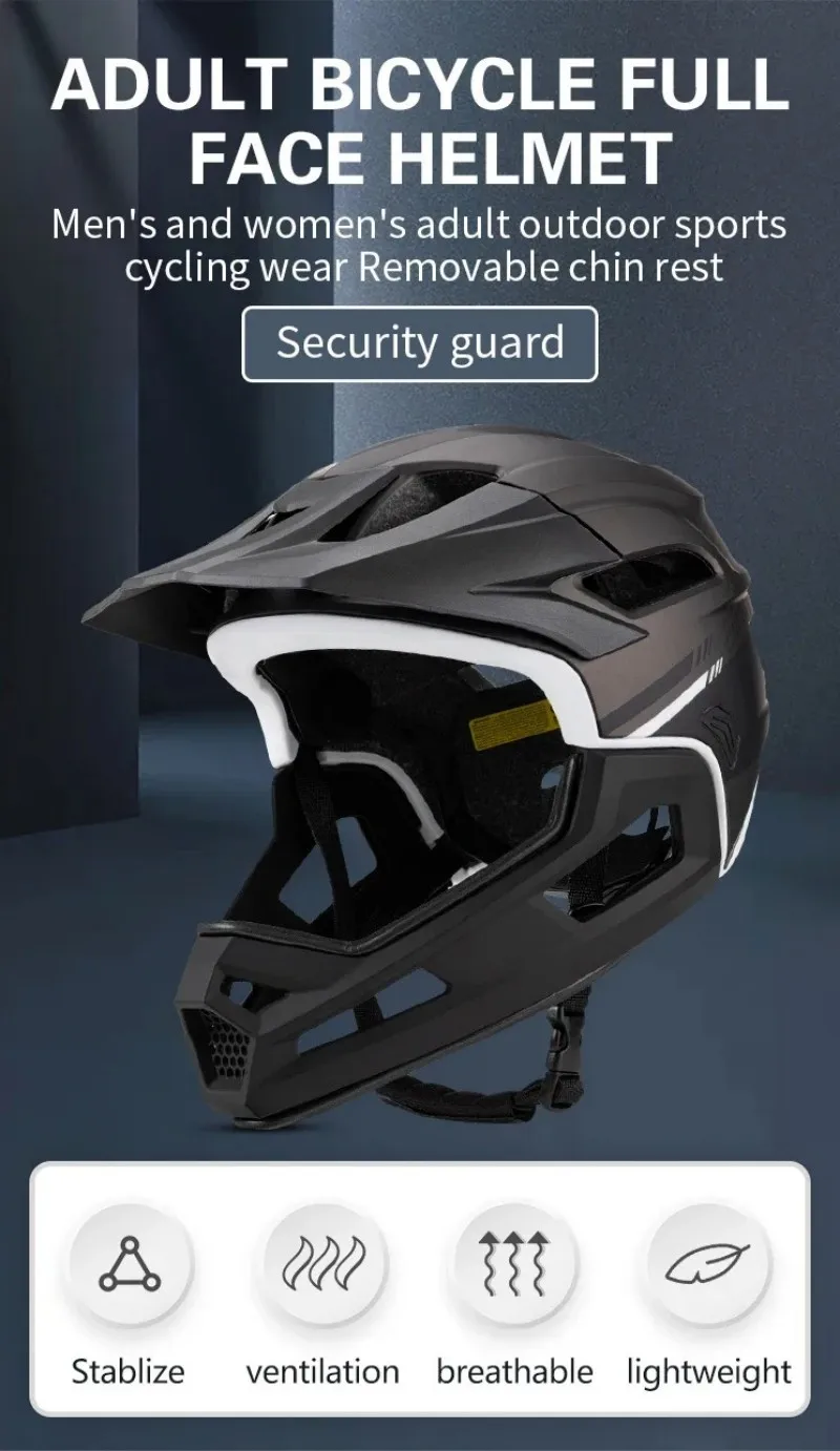 MTB Full Face Bicycle Helmet with Removable Chin Adults Mountain Bike Helmets for Men Women PC+EPS Protection XC Off-road Caps