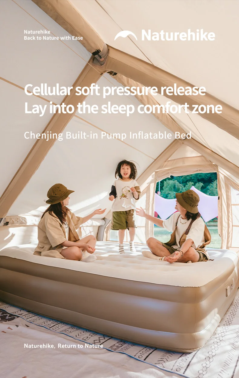 Naturehike Air Mattress PVC Built in Pump 1 2 3 Person Sleeping Mat Thickened 38cm 45cm Home Bed Mattress Self-inflating Mat