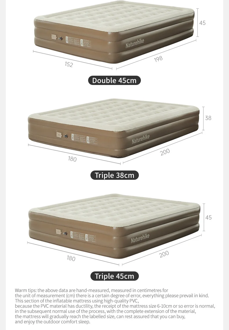 Naturehike Air Mattress PVC Built in Pump 1 2 3 Person Sleeping Mat Thickened 38cm 45cm Home Bed Mattress Self-inflating Mat
