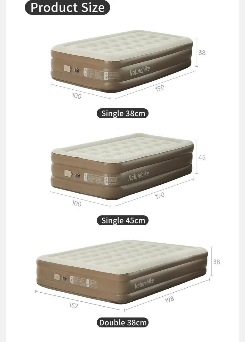 Naturehike Air Mattress PVC Built in Pump 1 2 3 Person Sleeping Mat Thickened 38cm 45cm Home Bed Mattress Self-inflating Mat