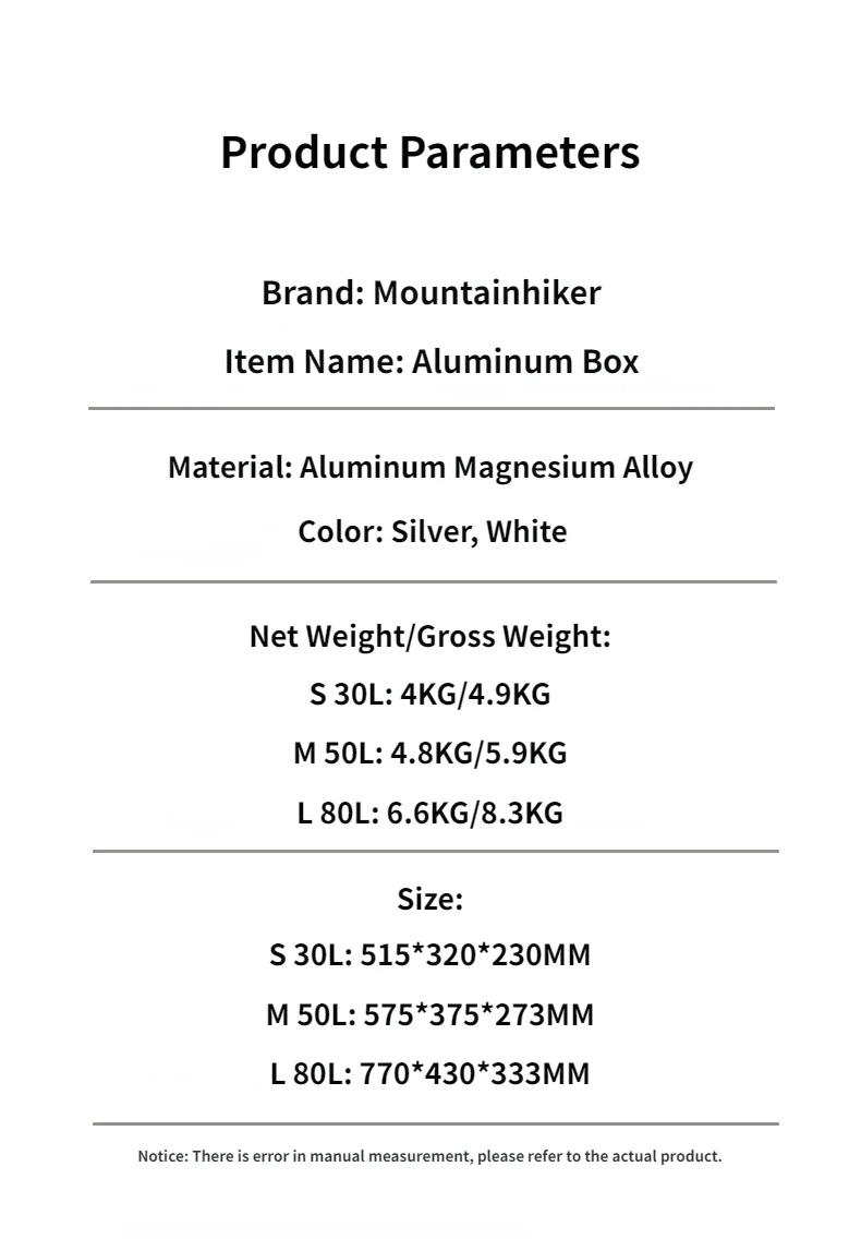 MOUNTAINHIKER 20L 30 48L 50L 80L 96L Camping Picnic Travel Aluminum Alloy Large Capacity Box Accessories Storage Bag Hiking Box