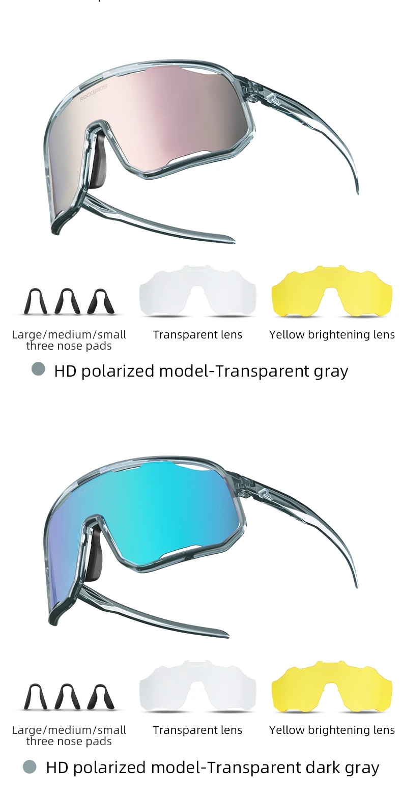 ROCKBROS Cycling Glasses Goggles Polarized/Photochromic Sunglasses Sport Big frame Eyewear UV400 Sun Protection with 2 Lens