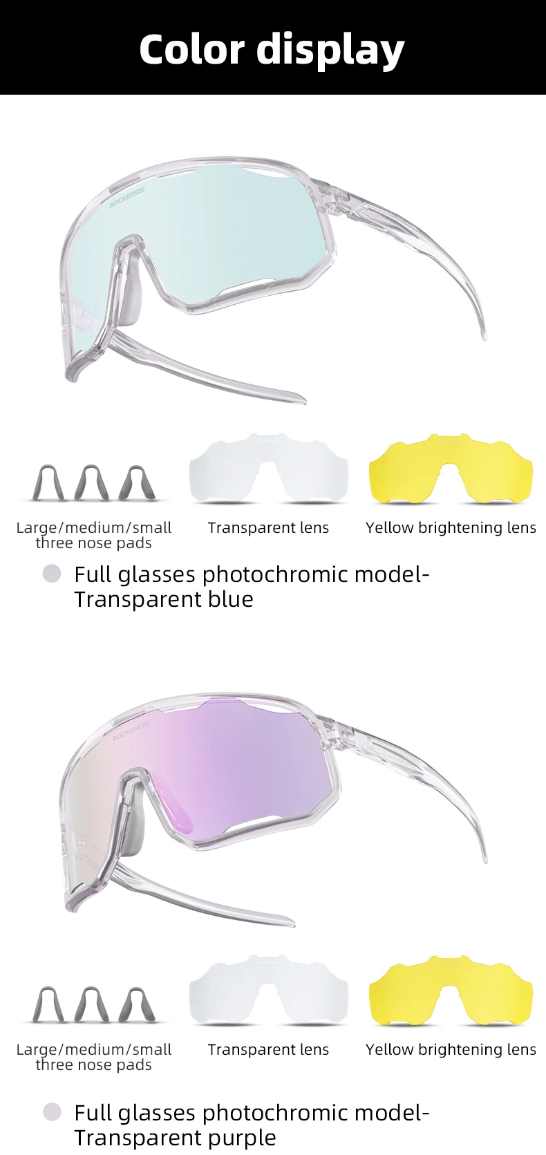 ROCKBROS Cycling Glasses Goggles Polarized/Photochromic Sunglasses Sport Big frame Eyewear UV400 Sun Protection with 2 Lens