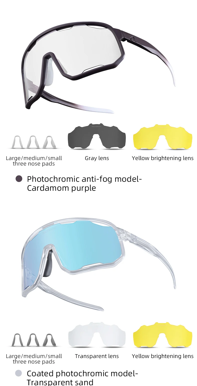ROCKBROS Cycling Glasses Goggles Polarized/Photochromic Sunglasses Sport Big frame Eyewear UV400 Sun Protection with 2 Lens