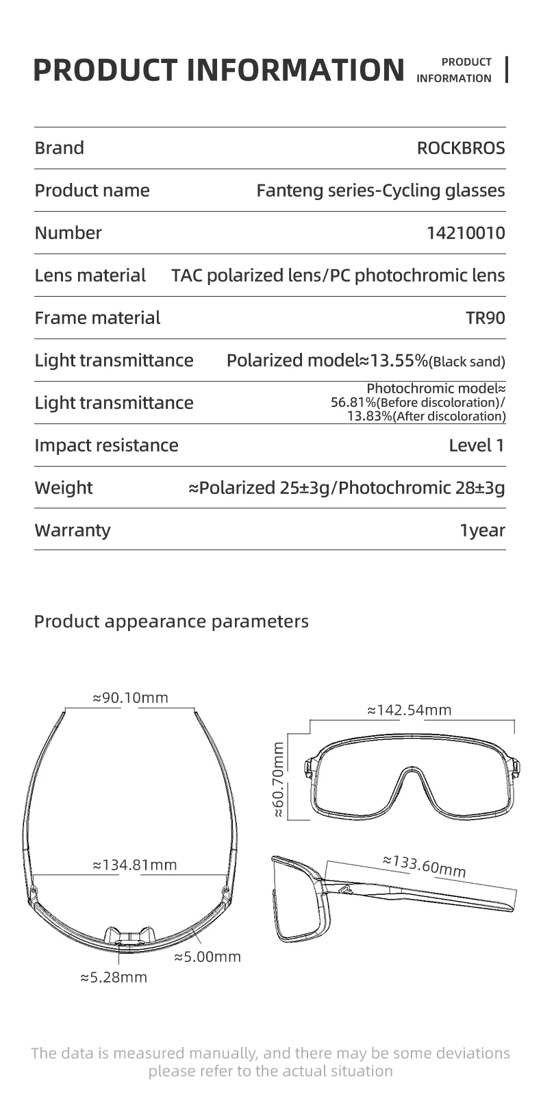 ROCKBROS Cycling Glasses Goggles Polarized/Photochromic Sunglasses Sport Big frame Eyewear UV400 Sun Protection with 2 Lens