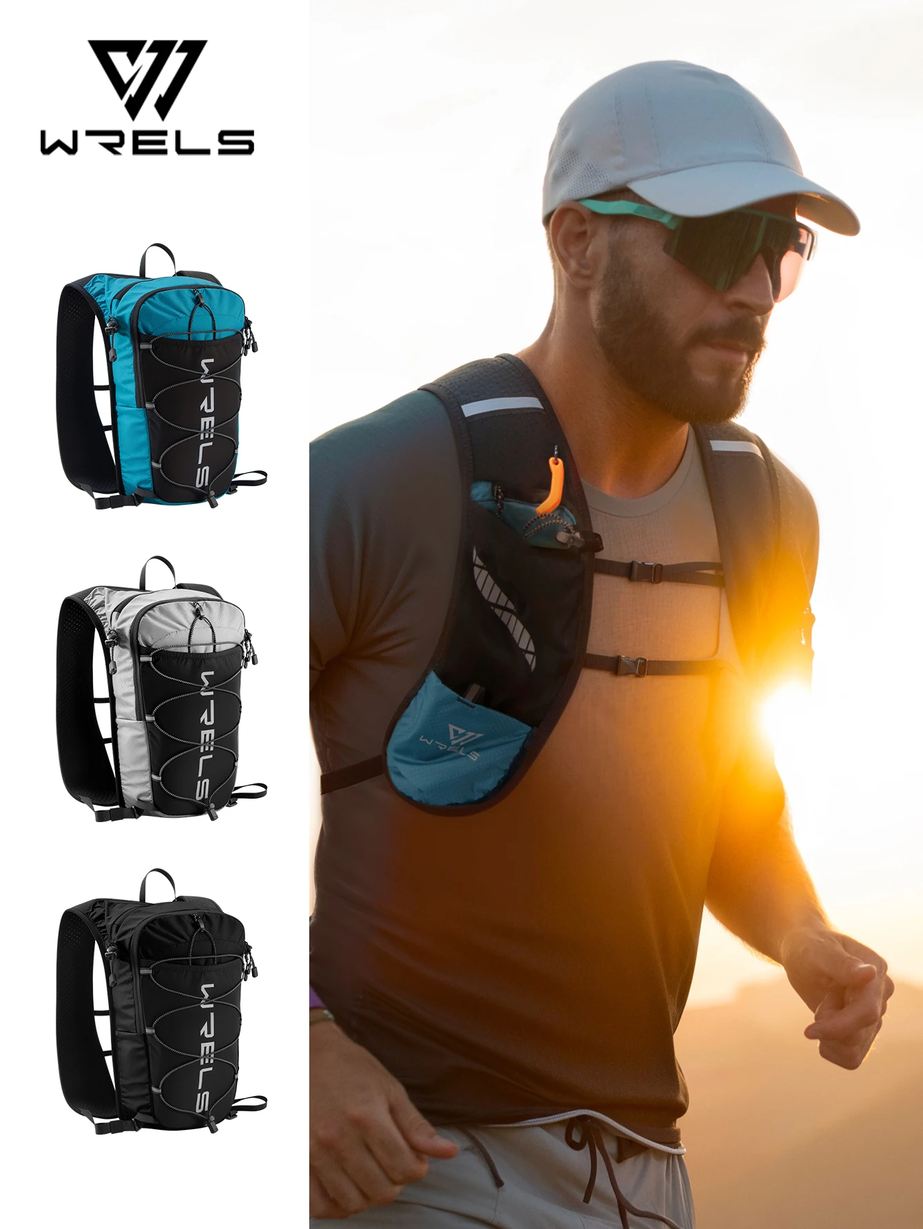 WRELS 8L Running Hydration Vest Backpack Trail Racing Marathon Hiking Fitness Bag Ultralight Backpack Hydration Vest Pack