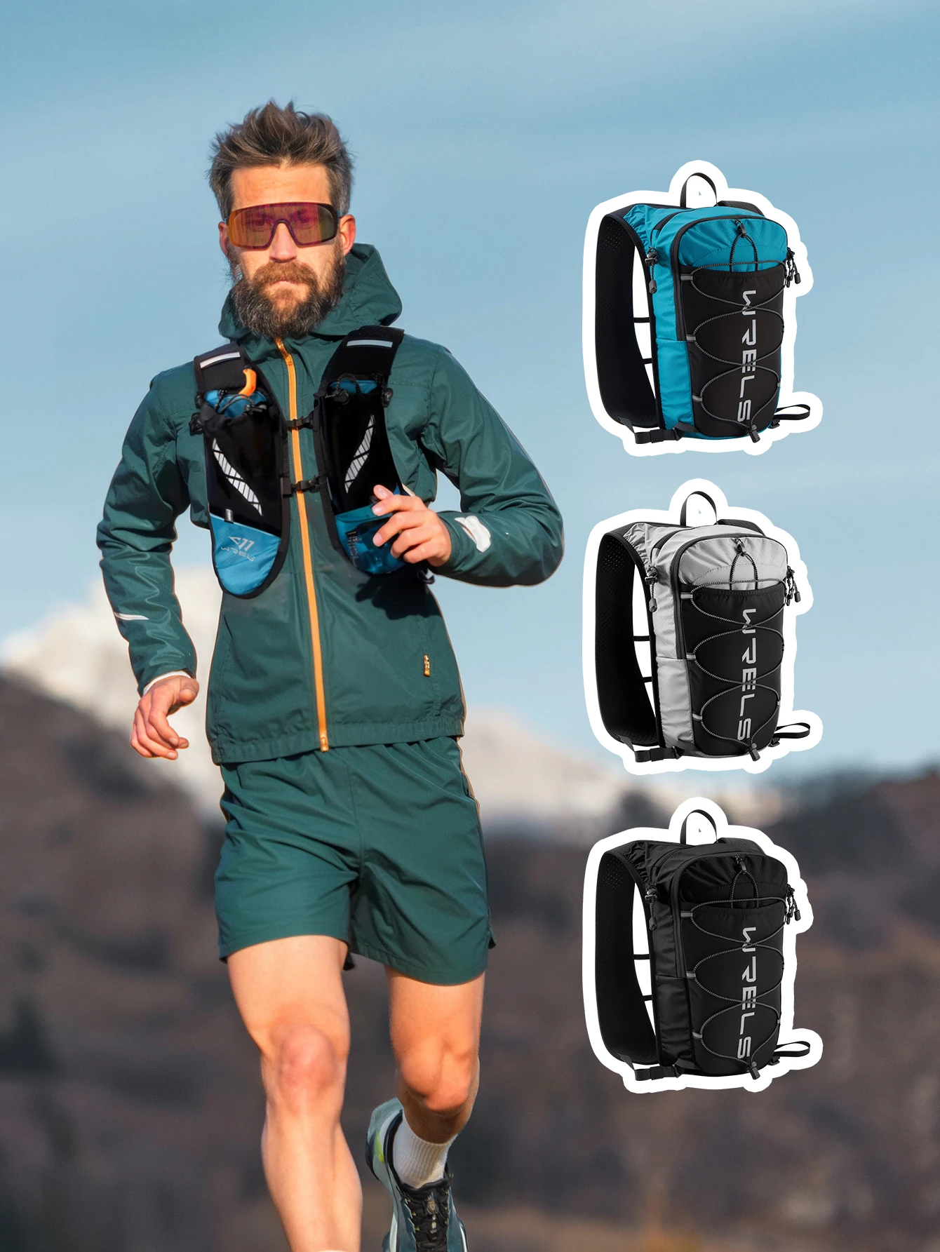 WRELS 8L Running Hydration Vest Backpack Trail Racing Marathon Hiking Fitness Bag Ultralight Backpack Hydration Vest Pack