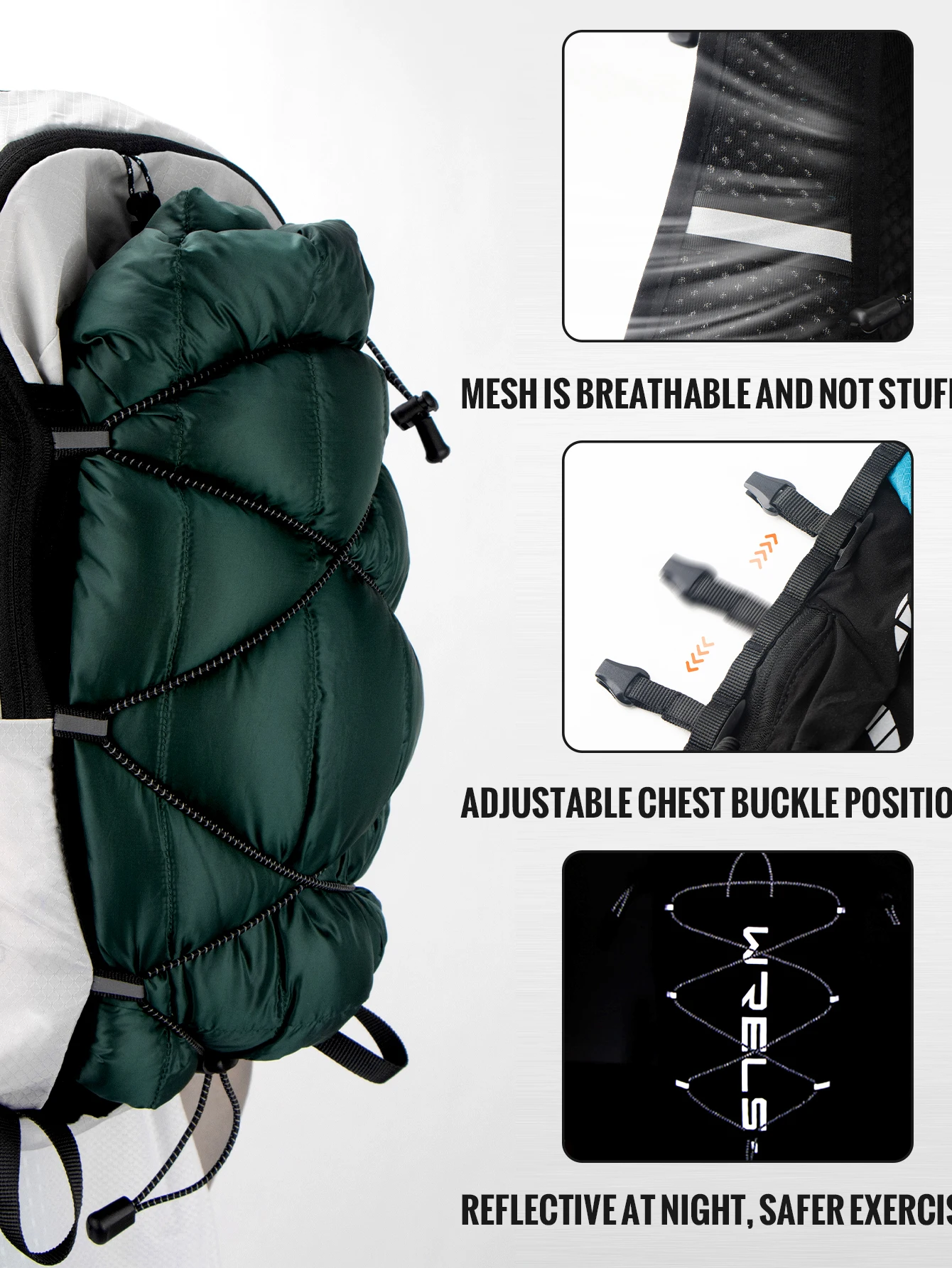 WRELS 8L Running Hydration Vest Backpack Trail Racing Marathon Hiking Fitness Bag Ultralight Backpack Hydration Vest Pack